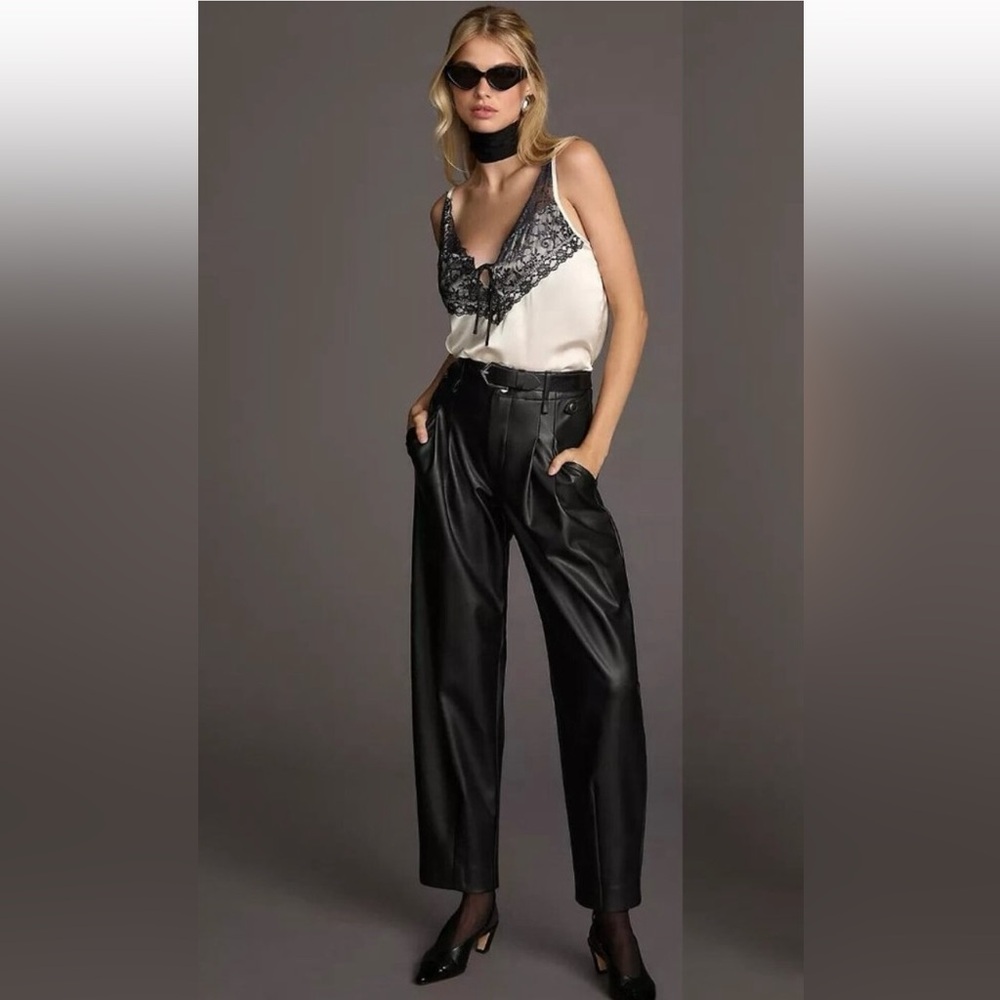 Anthropologie Maeve Faux Leather Taper Pleated Pants